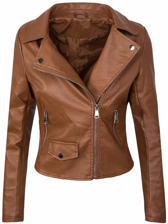 Women's Fall Winter Coat Slim PU Leather Short Zipper Leather Jacket Leather Coat - Image 6