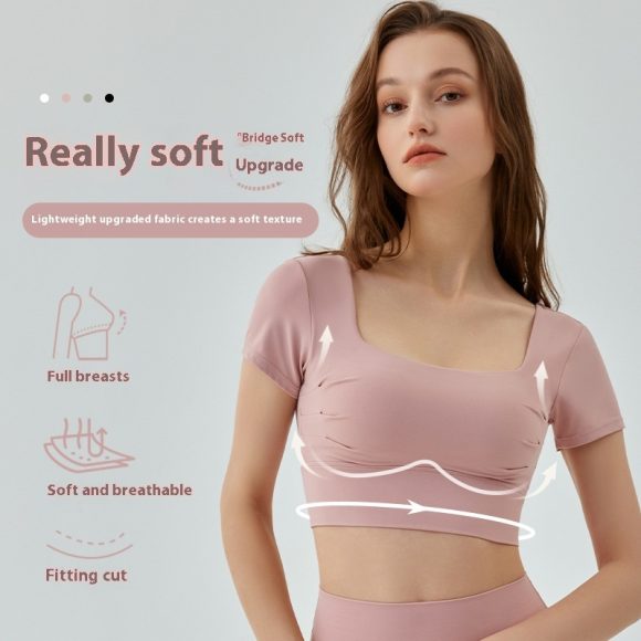 Hollow-out Beauty Back Yoga Short Sleeve Women's Removable Chest Pad Workout Top - Image 2