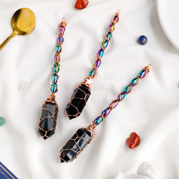 Natural Crystal Obsidian Double Pointed Column Scepter Pendant - Image 2
