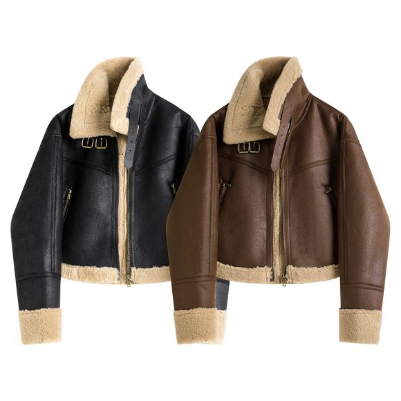 Stand Collar Fur Integrated Lamb Fur Short Coat - Image 2