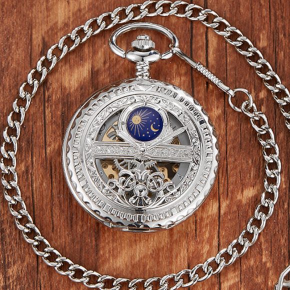 Golden Retro Hollow Pointer Night Sky Semi-automatic Mechanical Pocket Watch - Image 8