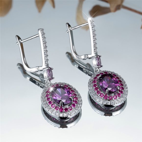 Entry Lux Colored Gems Egg-shaped Main Stone Edge White Diamond Earrings - Image 6