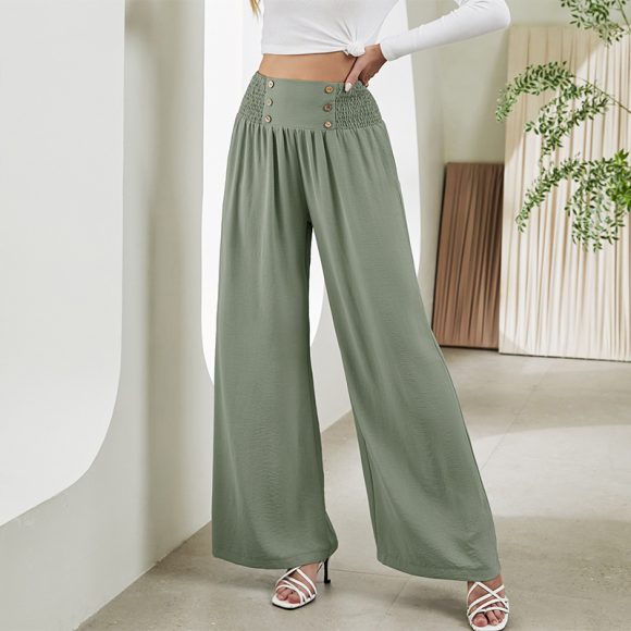 Fashion Straight Wide Leg Pants Elastic High Waist Casual Trousers For Women - Image 8