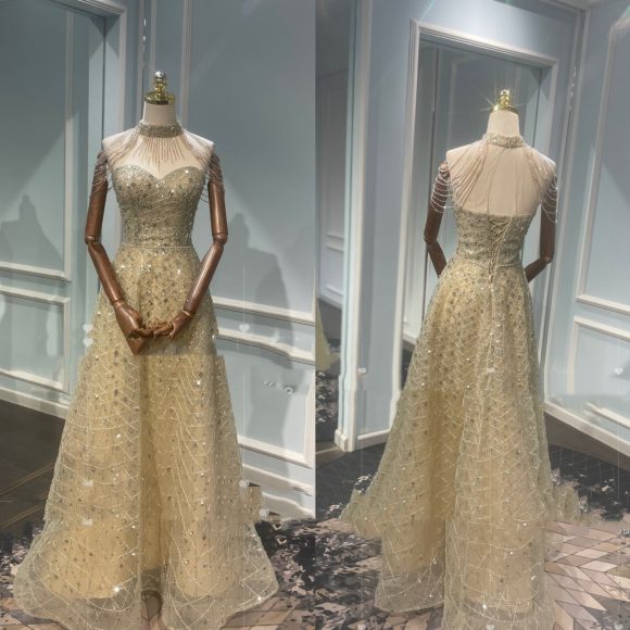 Golden Neck Hanging Light Luxury Toast Evening Dress - Image 4