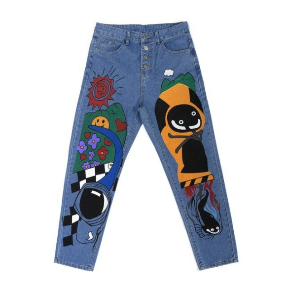 Womens Cartoon Printed Jeans Harem Pants Trousers For Women - Image 2