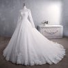 Lace Wedding Dress Bridal Stand-up Collar Long-sleeved Large Tail Large Size