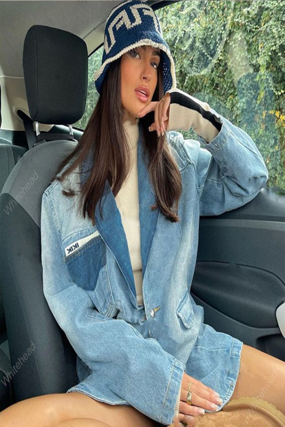American Retro Blue Super Fire Suit Style Denim Jacket - Image 3