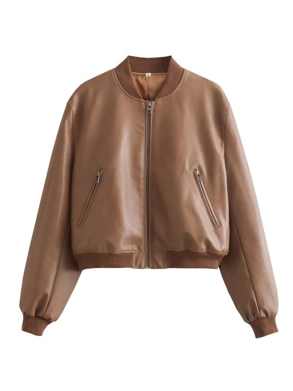 Women's Stand Collar Motorcycle Pilot Jacket - Image 5