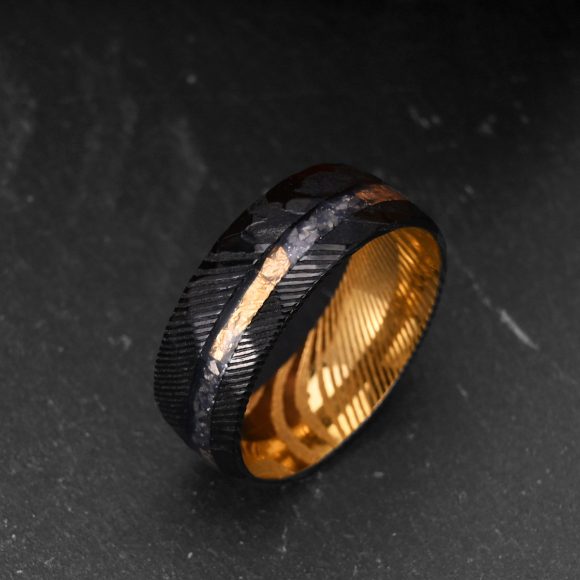 8mm Electroplated Two-color Damascus Steel Ring For Men - Image 3