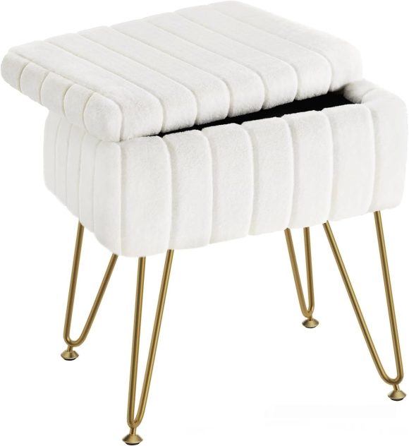 Dresser Square White Small Size Makeup Stool - Image 4