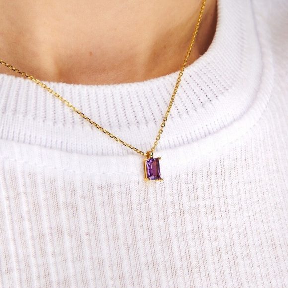 Rectangular 12month Birthday Stone Pendant Colorful Zircon Clavicle Chain - Image 8