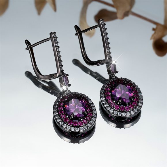 Entry Lux Colored Gems Egg-shaped Main Stone Edge White Diamond Earrings - Image 5