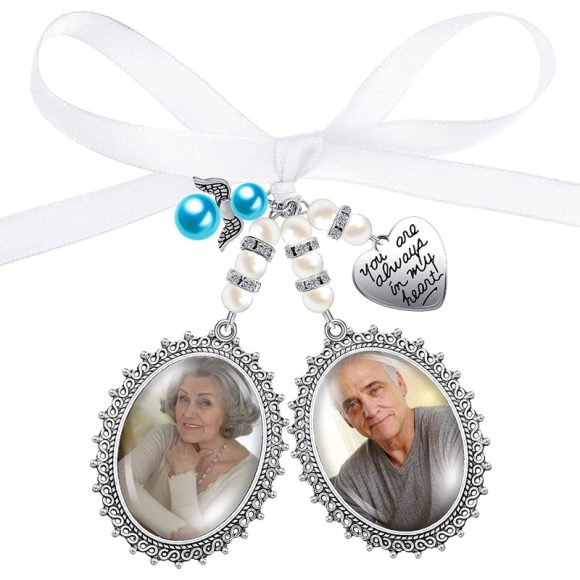 Bow Knot Pearl Love Photo Pendant Gem Holder Wings Photo Frame - Image 4