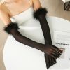 Sexy Black Silk Gloves 55CM Super Long Stretch Black Feather - Image 4