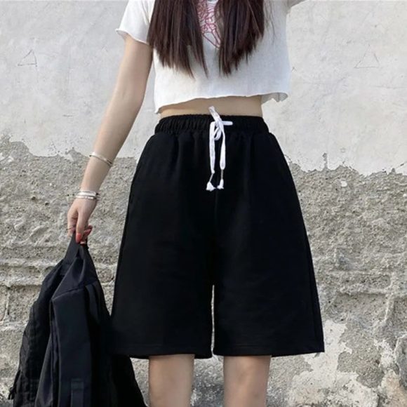 Summer New Loose High Waist Slimming Black Wide-leg Sports Shorts For Women - Image 2