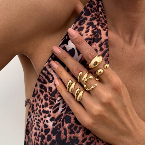 Metal Liquid Lava Ring Water Drop Hug Finger Ring Finger Ring Earrings Suit - Image 3