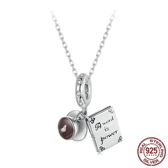 Coffee & Book Pendant S925 Sterling Silver Scattered Beads - Image 5