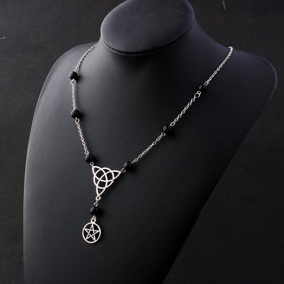 Gothic Witchcraft Pentagram Head Chain Magic Round Beads Stone - Image 4