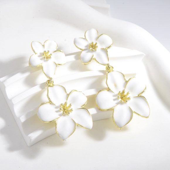 Drop Oil Camellia Earrings Hong Kong Style Retro - Image 2