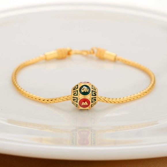 Alluvial Gold Ancient Gold Color Pure Copper Blessing Card Lucky Beads Bracelet - Image 3