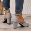 Buckle Suede Chunky Heel Roman High Heels - Image 4
