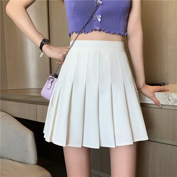 Plaid Pleated Skirt Female High Waist Slim Short - Image 2