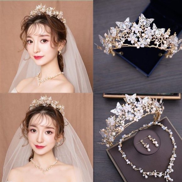 Veil Bride Wedding Dress Crown Three-piece Headdress Crown Super Fairy Series - Image 6