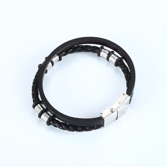 Stainless Steel Woven Leather String Couple Bracelet - Image 2