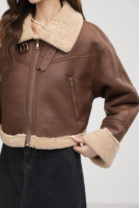 Stand Collar Fur Integrated Lamb Fur Short Coat - Image 10