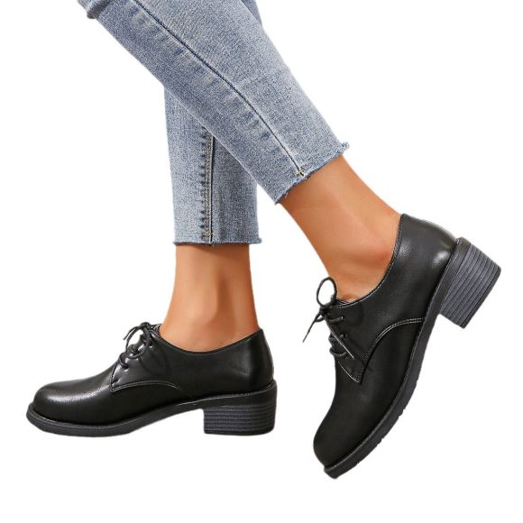 Work Black Professional Soft Sole Leather Thick Heel Women's Shoes - Image 6