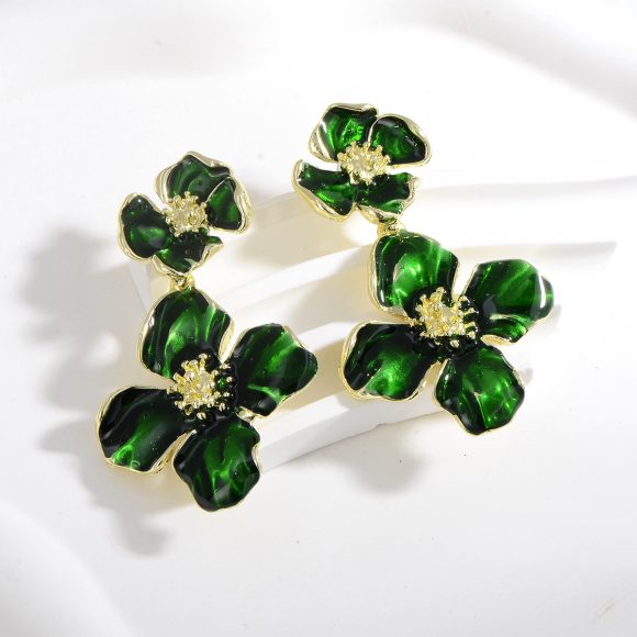 Drop Oil Camellia Earrings Hong Kong Style Retro - Image 9