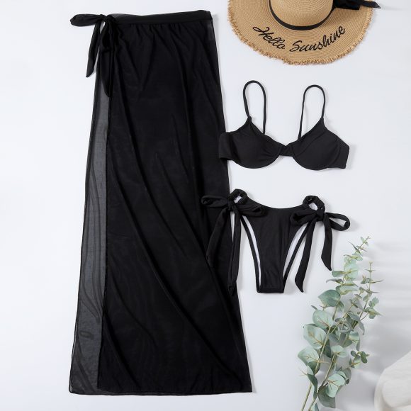 Three Piece Mesh Skirt Bikini - Image 5