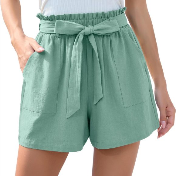 Fashion Ruffle Bow Waist Tie Shorts Summer Beach Pants With Pockets Womens Clothing - Image 5