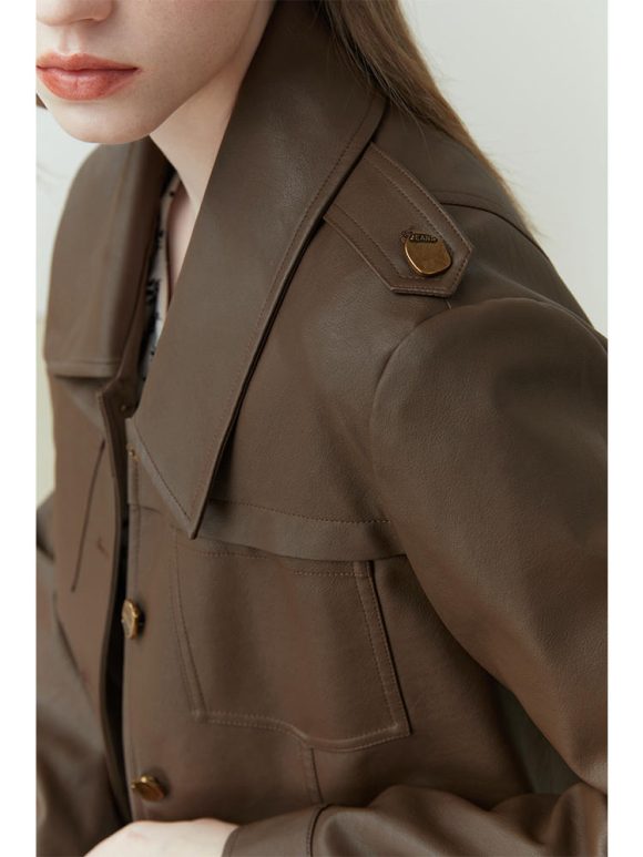 Female Retro Short Pu Leather Coat - Image 10