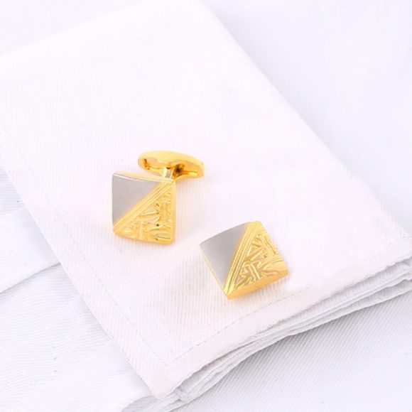 Square Pattern Gold And Silver Two-tone High Quality French Cufflink Pure Copper Metal Buttons - Image 7