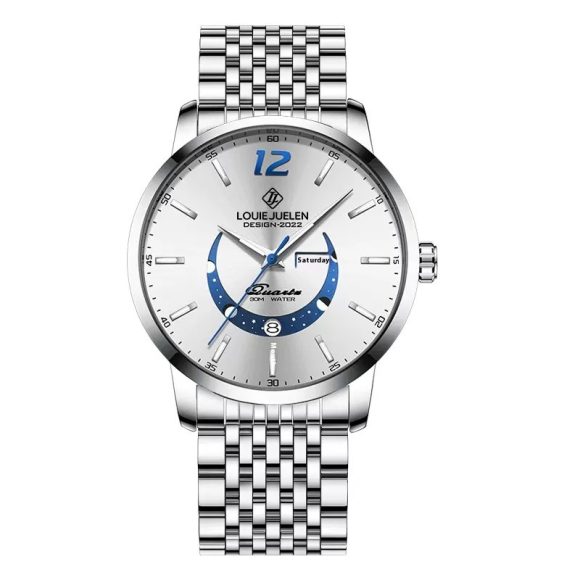 Master Moon Phase Luminous Waterproof Wrist Watch Men's Fashion Genuine Leather Strap Quartz Watch - Image 2