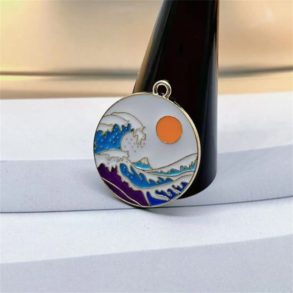 Cartoon Cat Landscape Painting Alloy Drop Oil Pendant - Image 7