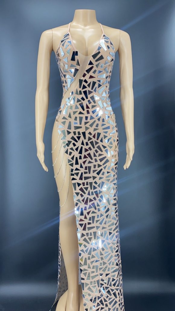 Shining Mirrors Sexy Sleeveless Backless Party Dress With Neck High Slit - Image 4