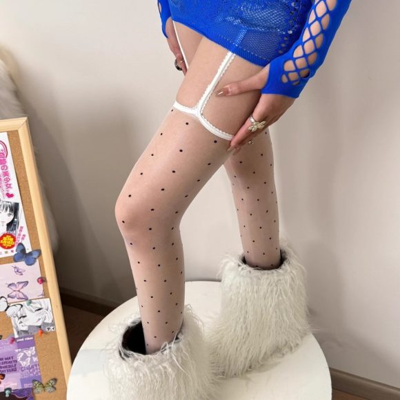 Aurora Polka Lace Shiny Suspenders Small Polka Dot Stockings - Image 7