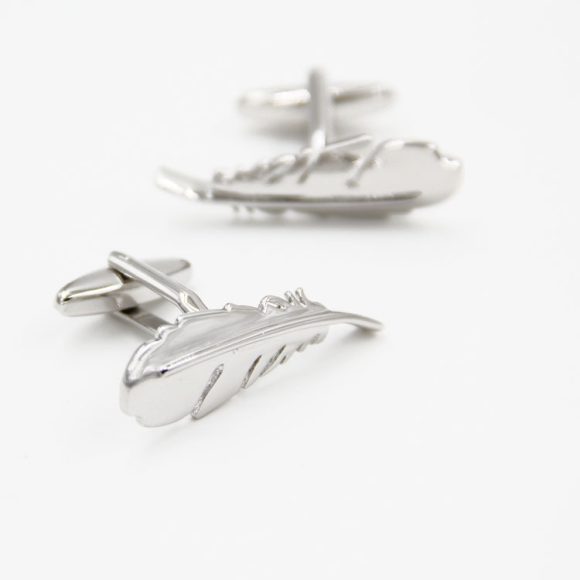 Simple Men's French Style Silver Feather Shape Cufflinks Nail - Image 2