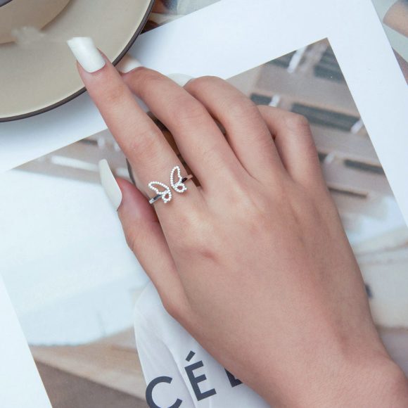 White Gold Plated Zircon Hollow Insect Ring - Image 6