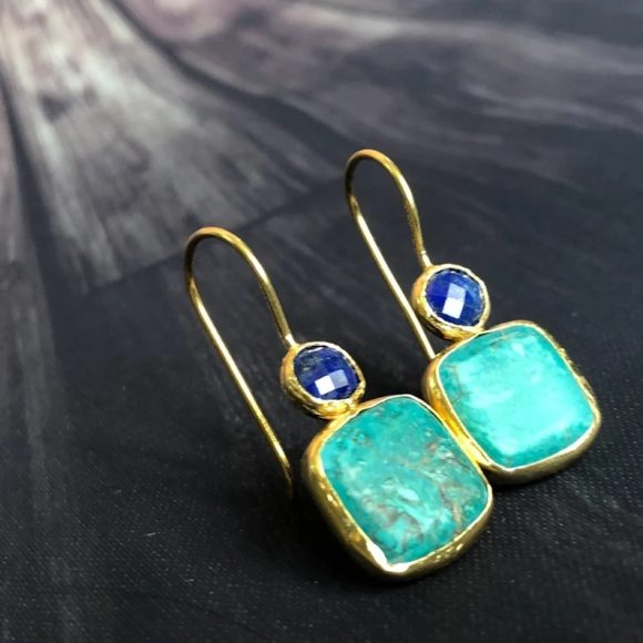 Simple Geometric Square Turquoise Women's Earrings - Image 4