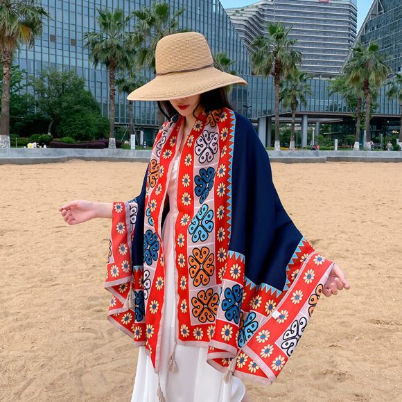 Ethnic Style Outdoor Walking Keep Warm Sun Block Shawl - Image 3