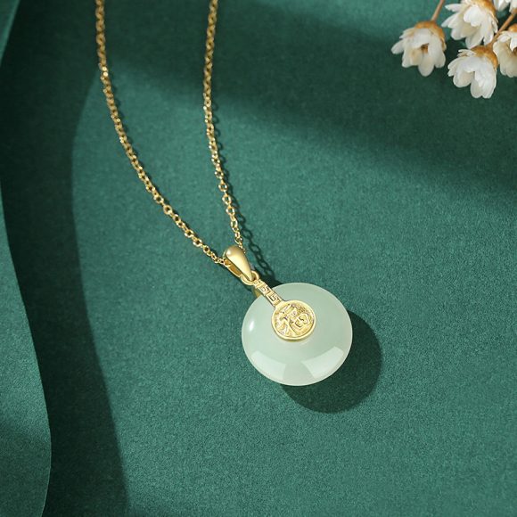 The New Nafu Peace Button And Field Jade Necklace Female Retro Chinese Style Fu Character 18K Gold Collarbone Chain Country Tide Sterling Silver - Image 5