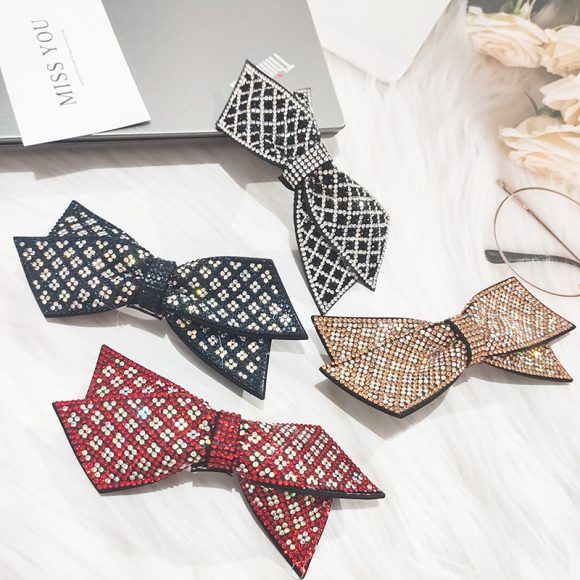 Women's Double Black Big Bowknot Full Rhinestone Hairpin