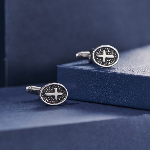 Oval Cross Cufflinks Silver Stainless Steel Shirt Cuff Links For Men Jewelry Accessories - Image 5