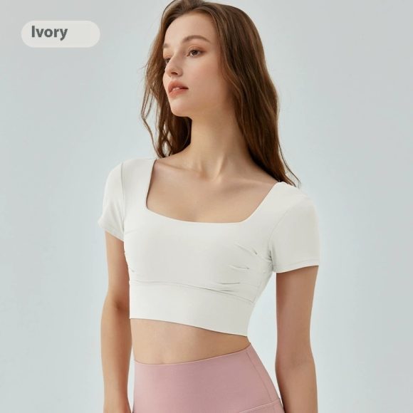 Hollow-out Beauty Back Yoga Short Sleeve Women's Removable Chest Pad Workout Top - Image 5