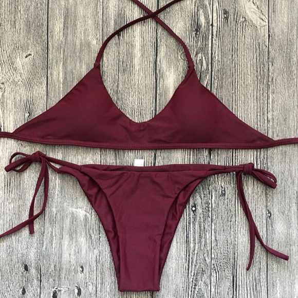 Ladies Swimwear Bikini Solid Color Bikini Set - Image 5