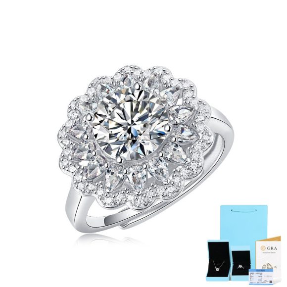 S925 Silver Moissanite Ring Flowers Female New Trendy Ring Adjustable Source Ring In Stock Generation - Image 4