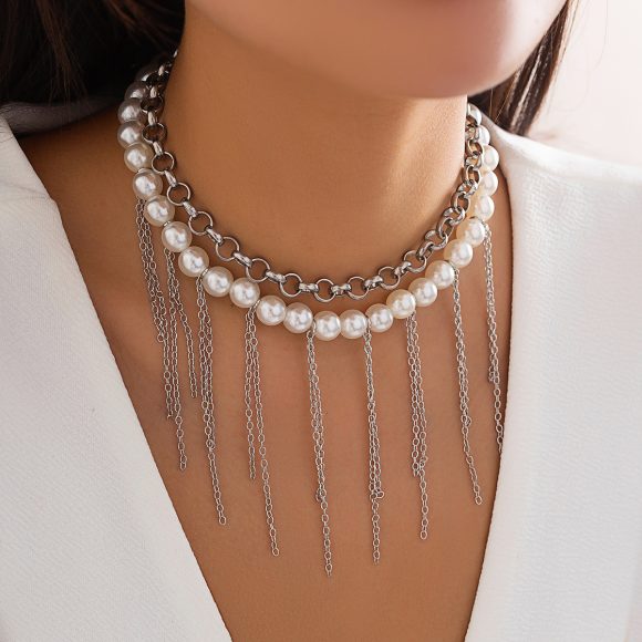 Pearl Tassel Fun Design Double-layer Retro Necklace Women's Accessories - Image 8